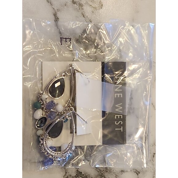 Nine West Silver-Tone Teardrop Earrings With Beaded Accents & Faux Gemstones - Picture 2 of 5